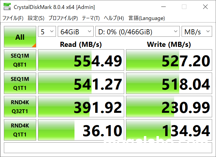 WDS500G2B0A 500GB (テストサイズ64GB)