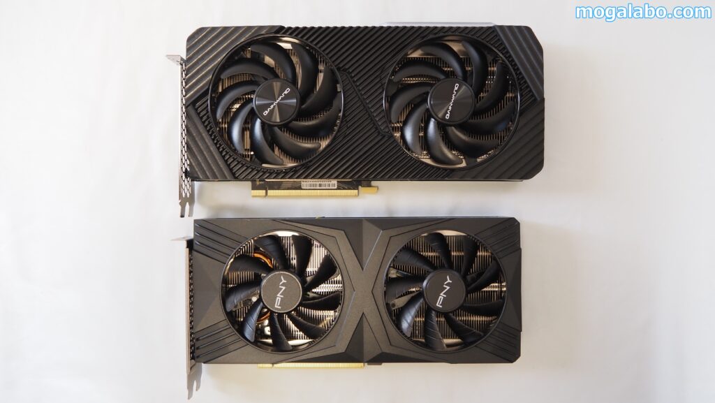 上段がGAINWARD「GeForce RTX 4070 Ghost」、下段がPNY「GeForce RTX 4070 Super 12GB VERTO OC」