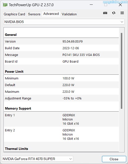 RTX4070super-GPU-Zのカード電力