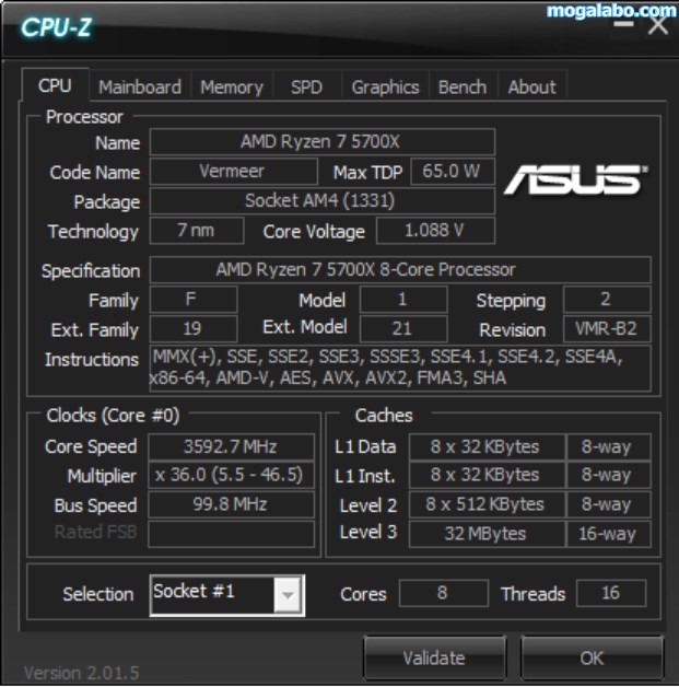 Ryzen 7 5700XのCPU-Z