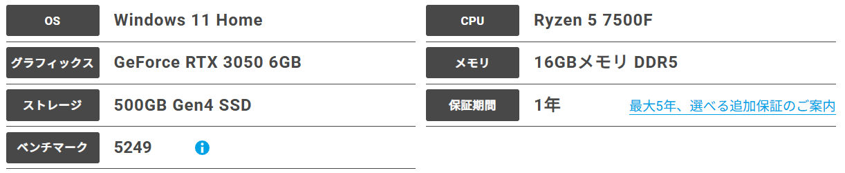 標準構成だとストレージが500GB、メモリが16GBと少しスペックが貧弱