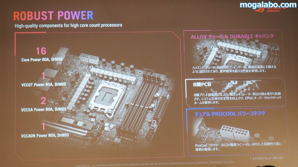 ROGシリーズに属しているため、B860マザーとはいえ、電源回路はかなり強力