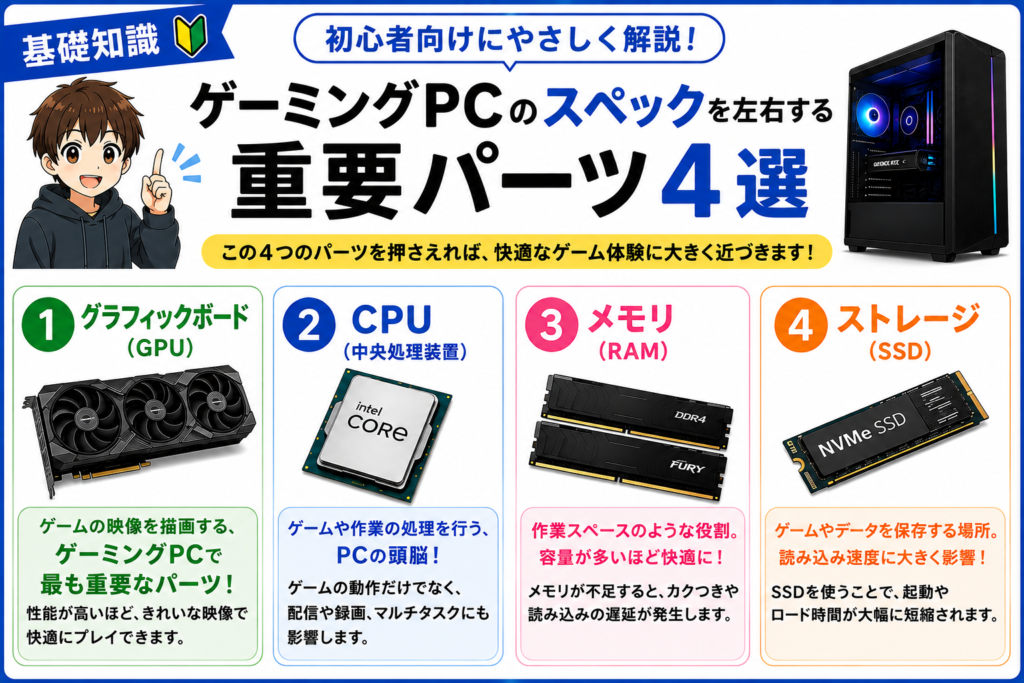 【基礎知識】ゲーミングPCのスペックを左右する重要パーツ4選