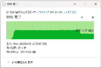 約400GBあたりを書き込んだあたりでガクッと書き込み速度が落ち込む