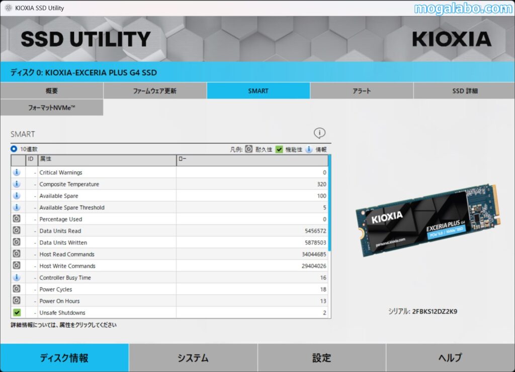 SSD Utilityマネージメントソフトウェア（SMART）