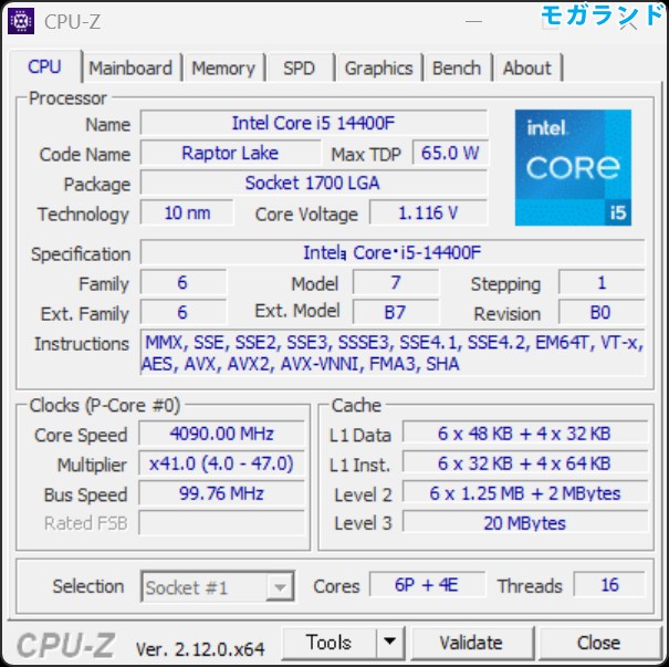 CPU-Z(Core i5-14400F)