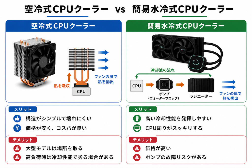 空冷式、簡易水冷式の比較